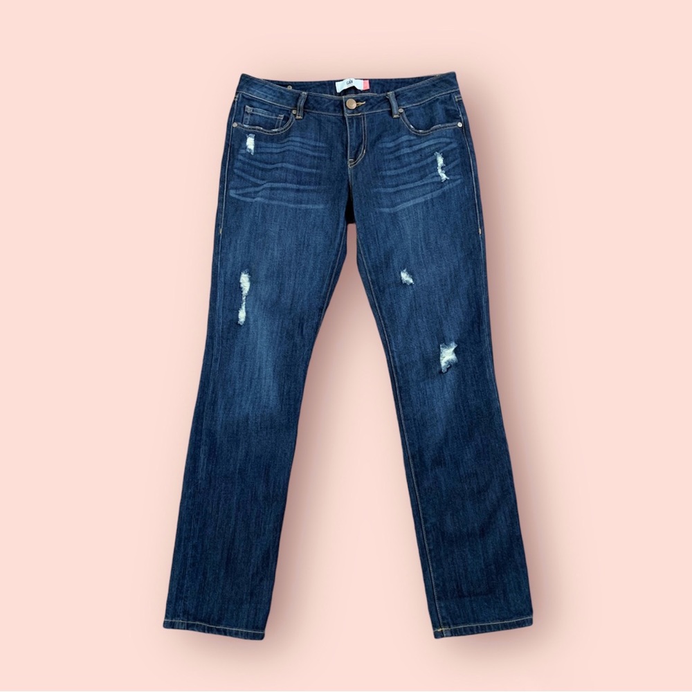 CAbi Women’s 8 Slim Boyfriend Jeans Stretch Mid Rise Straight Distressed 3045